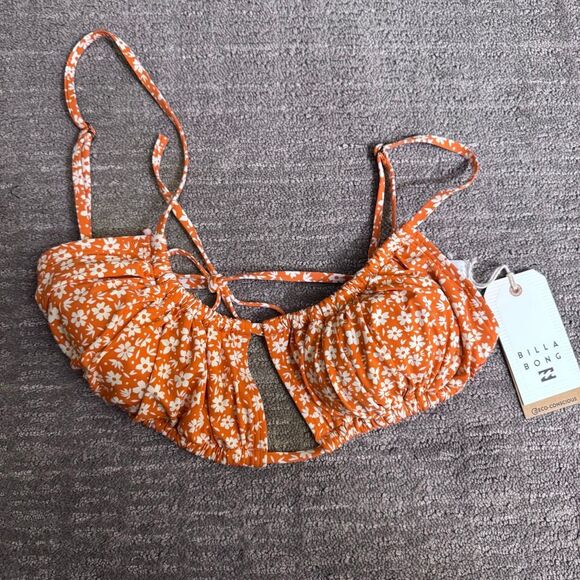 Billabong Other - Billabong Orange Floral Made For Daze Alina Bralette Bikini Top Large NWT